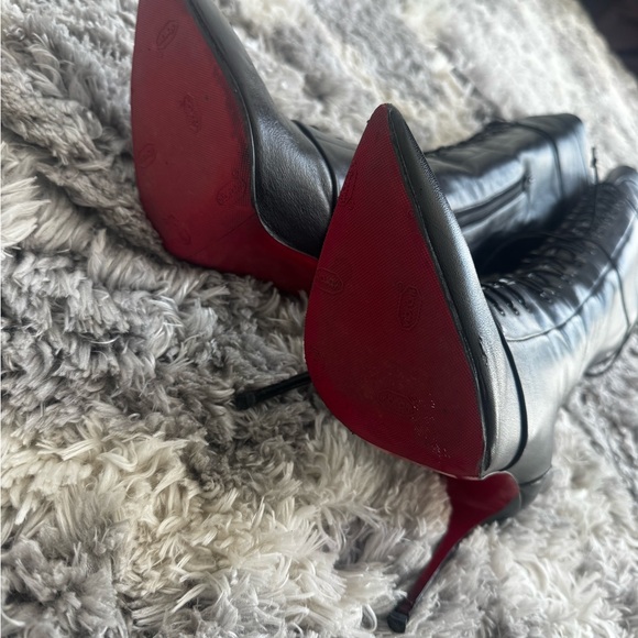 Christian Louboutin Black Lace-Up Over-the-Knee Pointed-Toe Boots - Picture 6 of 11